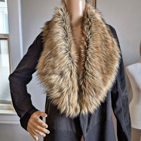 INC Knit Cardigan Sweater Faux Suede Fur Open Knit Size Large - Picture 5 of 10